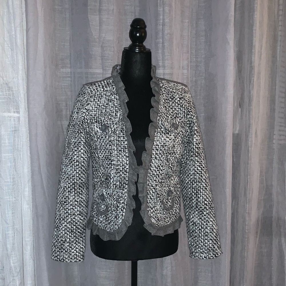 Oleg Cassini Black & Grey Tweed Blazer.